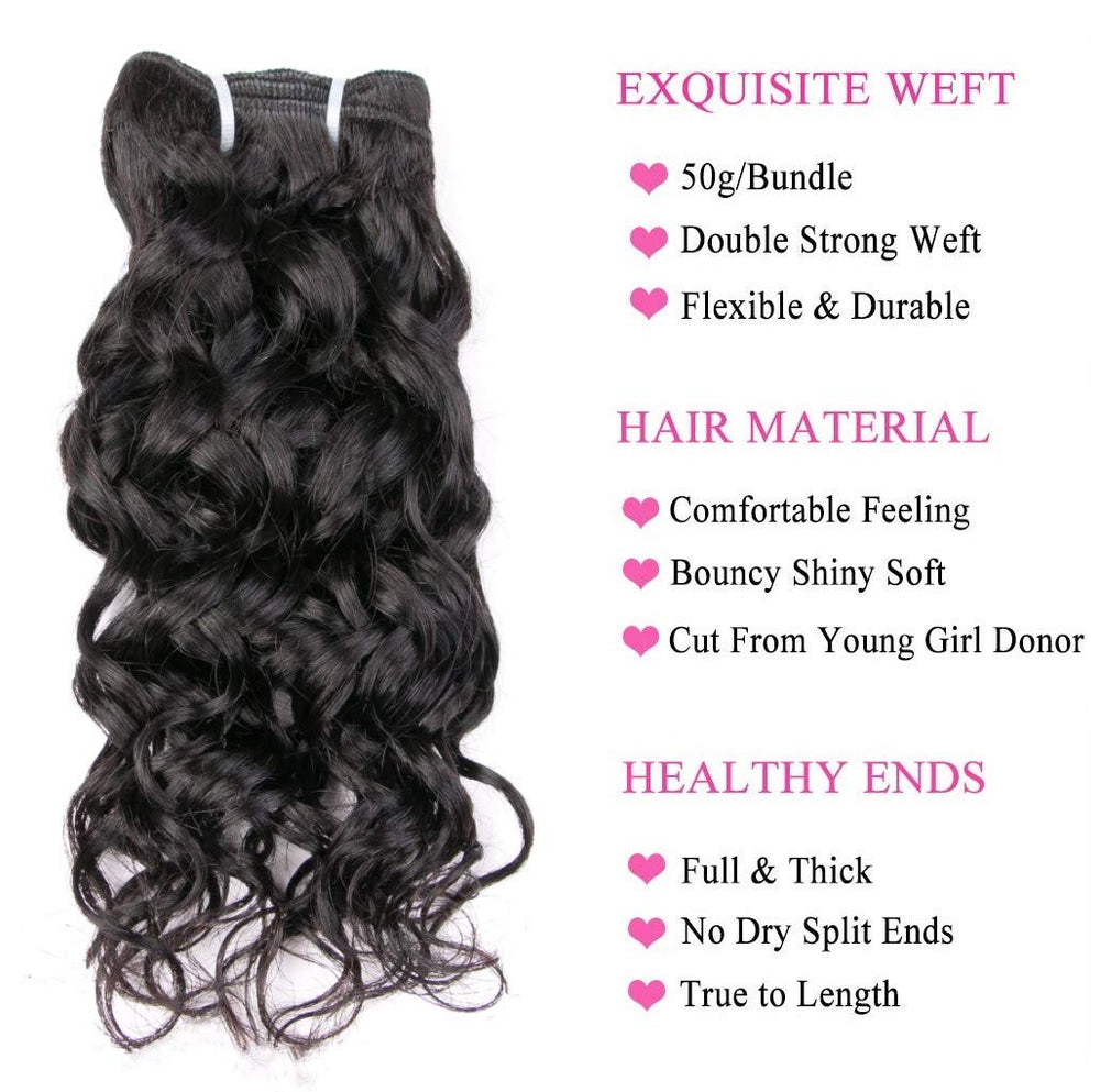 Brazilian Water Wave Bundles with Closure 9A Ocean Wave Wet and Wavy Human Hair Bundles with Closure 100% Human Hair Weave Extensions Remy Hair Bundles Water Curly Hair (10 10 10+8, )