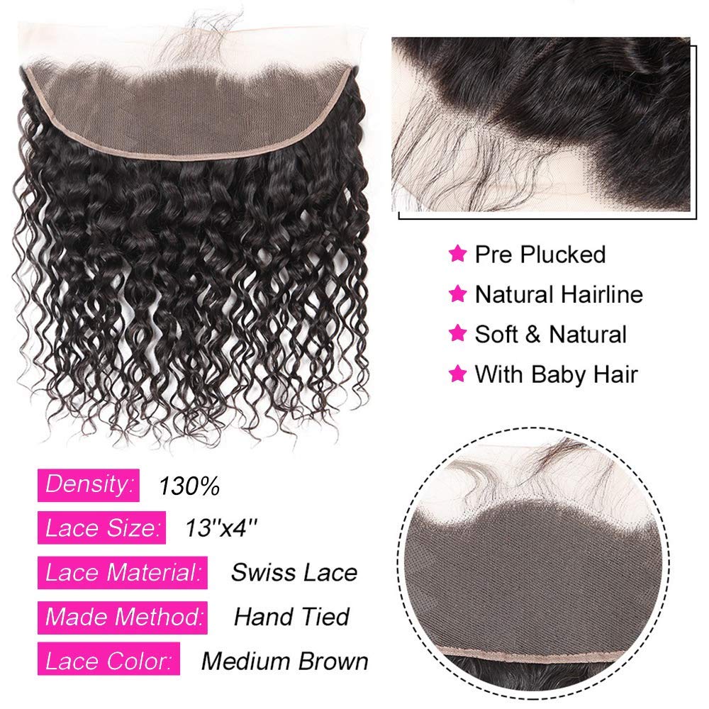 Brazilian Water Wave Bundles with Closure 9A Ocean Wave Wet and Wavy Human Hair Bundles with Closure 100% Human Hair Weave Extensions Remy Hair Bundles Water Curly Hair (10 10 10+8, )