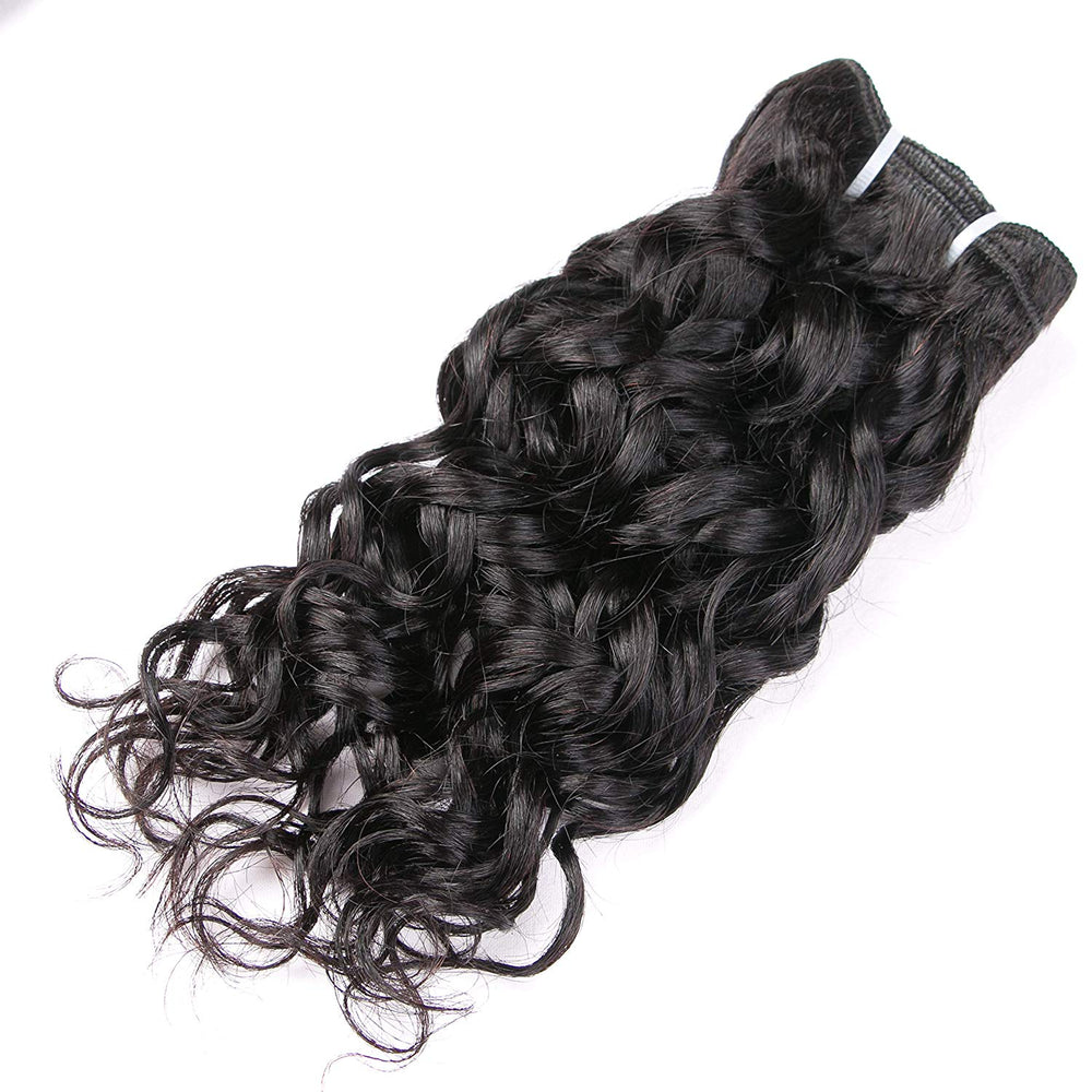 Brazilian Water Wave Bundles with Closure 9A Ocean Wave Wet and Wavy Human Hair Bundles with Closure 100% Human Hair Weave Extensions Remy Hair Bundles Water Curly Hair (10 10 10+8, )